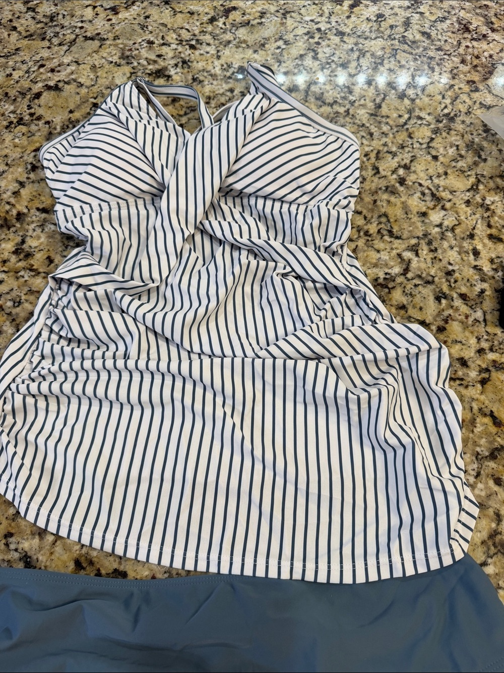 Striped White & Navy Women’s Swim Tankini Top new without tags